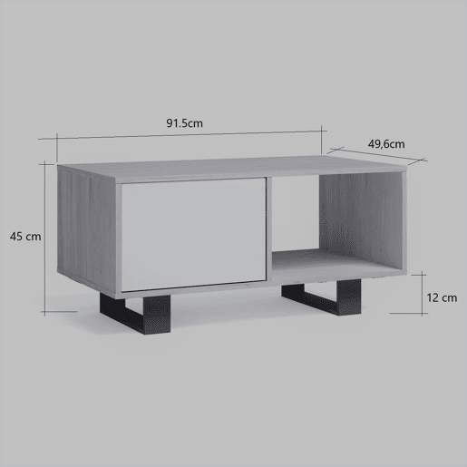 Mesa de café com portas, modelo WIND, cor Carvalho e Cinzento antracite, 92x50x45cm