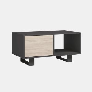 Mesa de café com portas, sala de jantar, modelo WIND, cor Cinzento antracite e Carvalho, 92x50x45cm