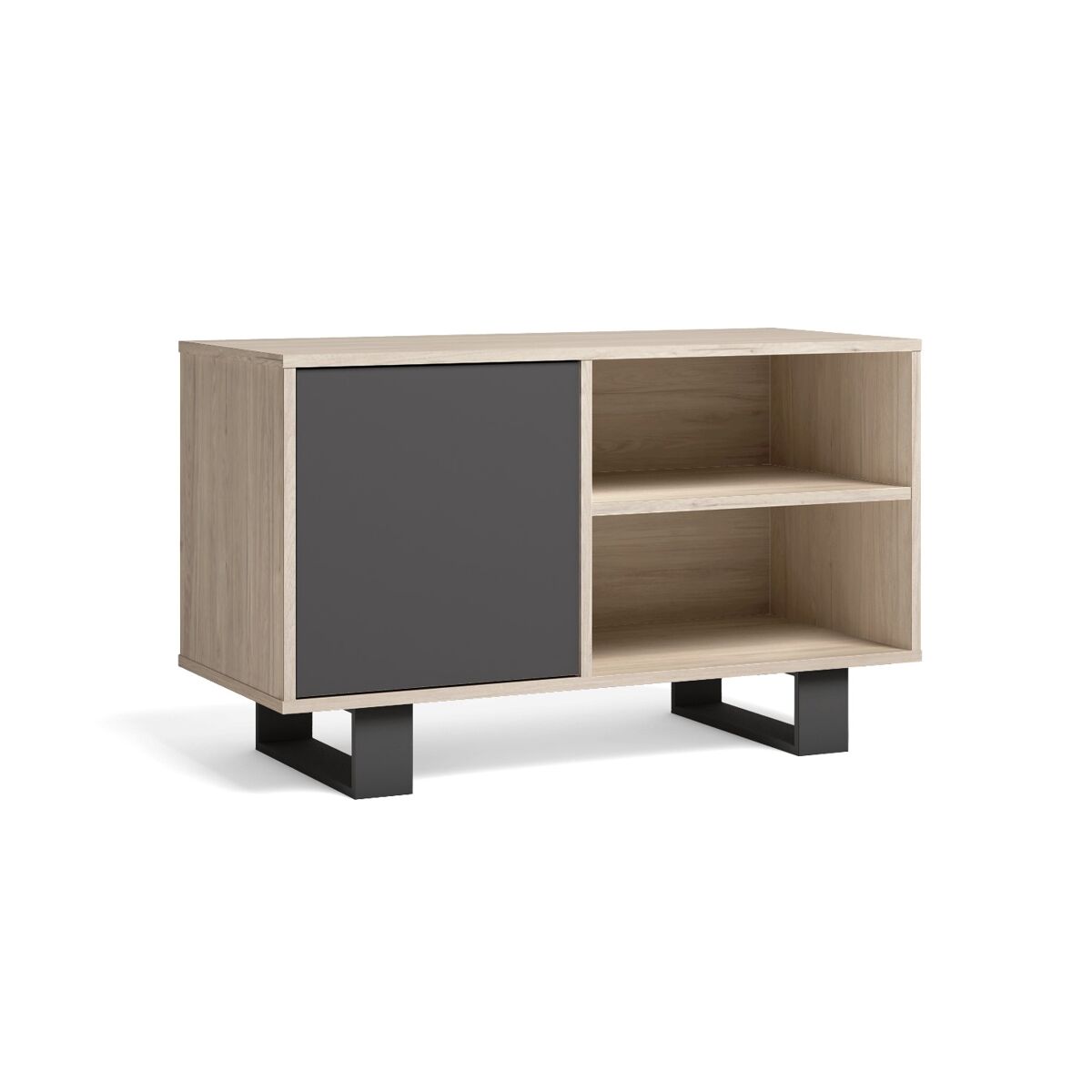 Mueble tv 100 con puerta izquierda, salón comedor, modelo wind, color roble y gris antracita, 95x40x57cm