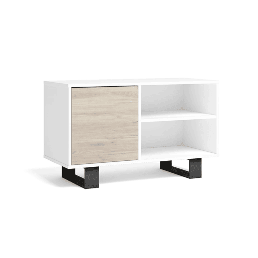 Móvel de TV 100 com porta esquerda, sala de estar, modelo WIND, cor Branco e Carvalho, 95x40x57cm. Móvel de TV 100 com porta esquerda, sala de estar, modelo WIND, cor Branco e Carvalho, 95x40x57cm.