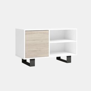 Móvel de TV 100 com porta esquerda, sala de estar, modelo WIND, cor Branco e Carvalho, 95x40x57cm.