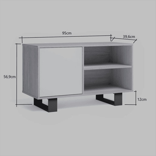 Móvel de TV 100 com porta esquerda, sala de estar, modelo WIND, cor Branco e Carvalho, 95x40x57cm. Móvel de TV 100 com porta esquerda, sala de estar, modelo WIND, cor Branco e Carvalho, 95x40x57cm.