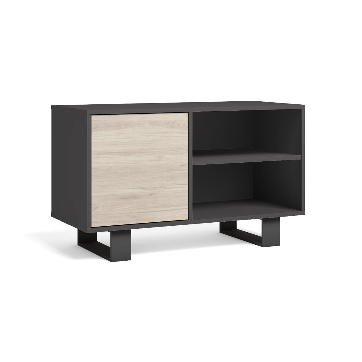 Mueble tv 100 con puerta izquierda, salón comedor, modelo wind, color gris antracita y roble, 95x40x57cm