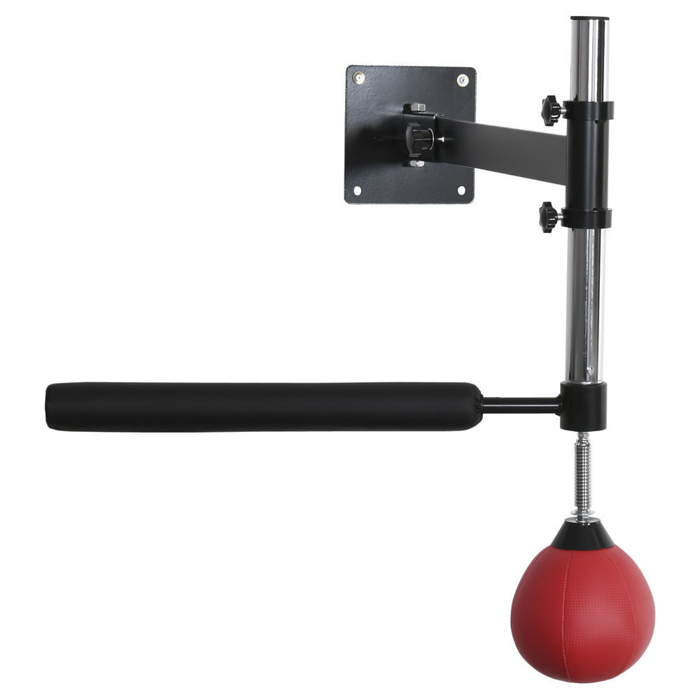 Homcom bola de velocidad de boxeo montado en pared altura ajustable con barra giratoria e inflador punching ball para adultos y adolescentes 79x72x20 cm negro y rojo
