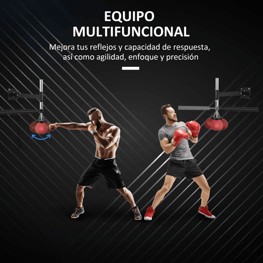 HOMCOM Punching Ball de Boxe Montado na Parede Altura Ajustável com Barra Giratória e Inflador Bola de Velocidade para Adultos e Adolecentes 79x72x20cm Preto e Vermelho HOMCOM Punching Ball de Boxe Montado na Parede Altura Ajustável com Barra Giratória e Inflador Bola de Velocidade para Adultos e Adolecentes 79x72x20cm Preto e Vermelho