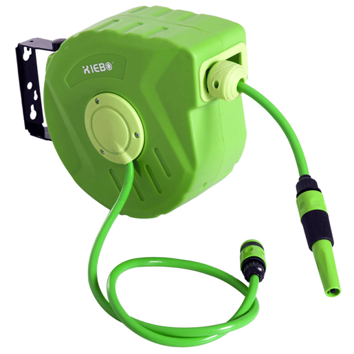 Outsunny Carretel para Mangueira 10m+1m Enrolador de Mangueira Montado na Parede Enrolador Automático 180º Giratório 35,5x11,x5x27,5cm Verde