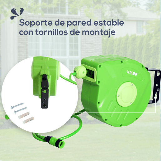Outsunny Carretel para Mangueira 10m+1m Enrolador de Mangueira Montado na Parede Enrolador Automático 180º Giratório 35,5x11,x5x27,5cm Verde
