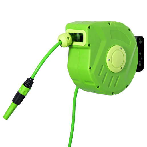 Outsunny Carretel para Mangueira 10m+1m Enrolador de Mangueira Montado na Parede Enrolador Automático 180º Giratório 35,5x11,x5x27,5cm Verde