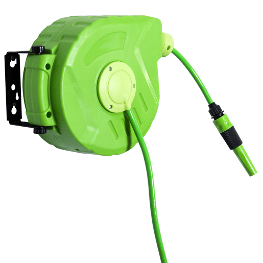 Outsunny Carretel para Mangueira 10m+1m Enrolador de Mangueira Montado na Parede Enrolador Automático 180º Giratório 35,5x11,x5x27,5cm Verde