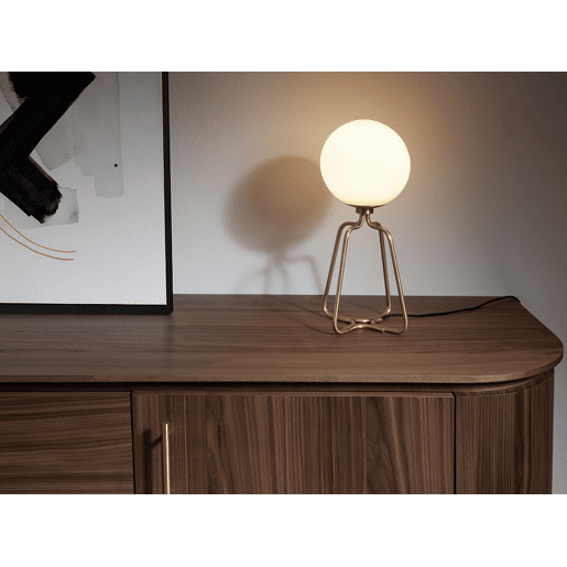 ANGEL CERDA Candeeiro de mesa em aço dourado e vidro branco