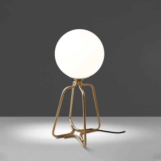 ANGEL CERDA Candeeiro de mesa em aço dourado e vidro branco