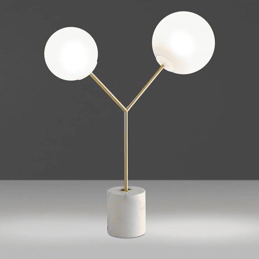 ANGEL CERDA Candeeiro de mesa em mármore branco, aço dourado e vidro branco