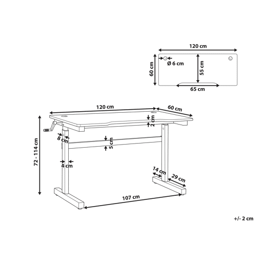 Secretária gaming ajustável manualmente DURBIN Preto 120 cm 60 cm LED RGB