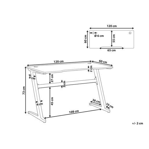 Secretária de jogos DARFUR Preto 120 cm 60 cm LED RGB
