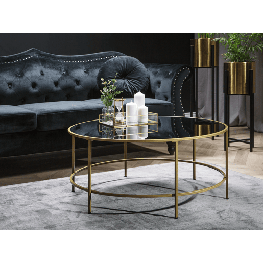 Mesa de centro FLORENCE Vidro PretoDourado Mesa de centro FLORENCE Vidro PretoDourado