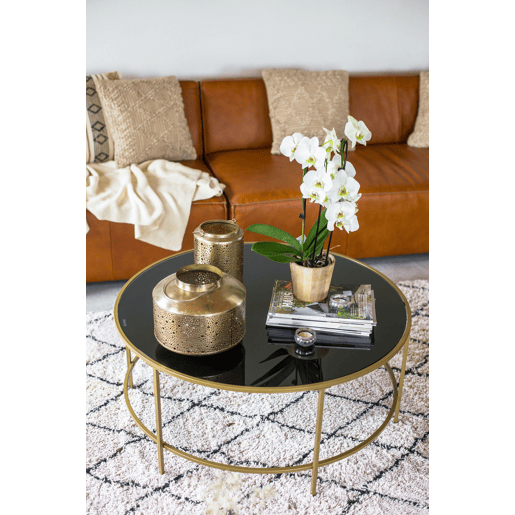 Mesa de centro FLORENCE Vidro PretoDourado Mesa de centro FLORENCE Vidro PretoDourado