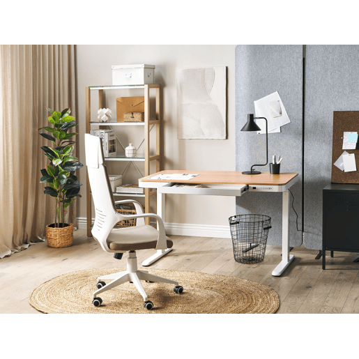 Secretária de pé ajustável eletricamente KENLY CastanhoBranco 120 cm 60 cm com entrada USB
