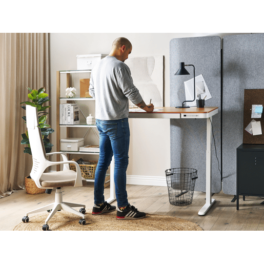 Secretária de pé ajustável eletricamente KENLY CastanhoBranco 120 cm 60 cm com entrada USB
