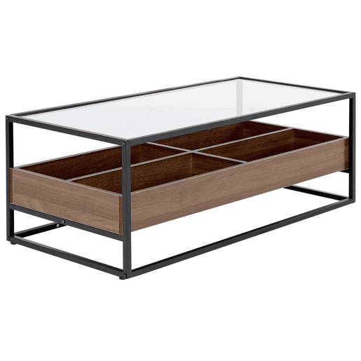 Mesa de centro WACO Vidro de segurança (temperado) Preto com arrumação