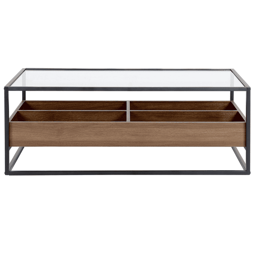 Mesa de centro WACO Vidro de segurança (temperado) Preto com arrumação