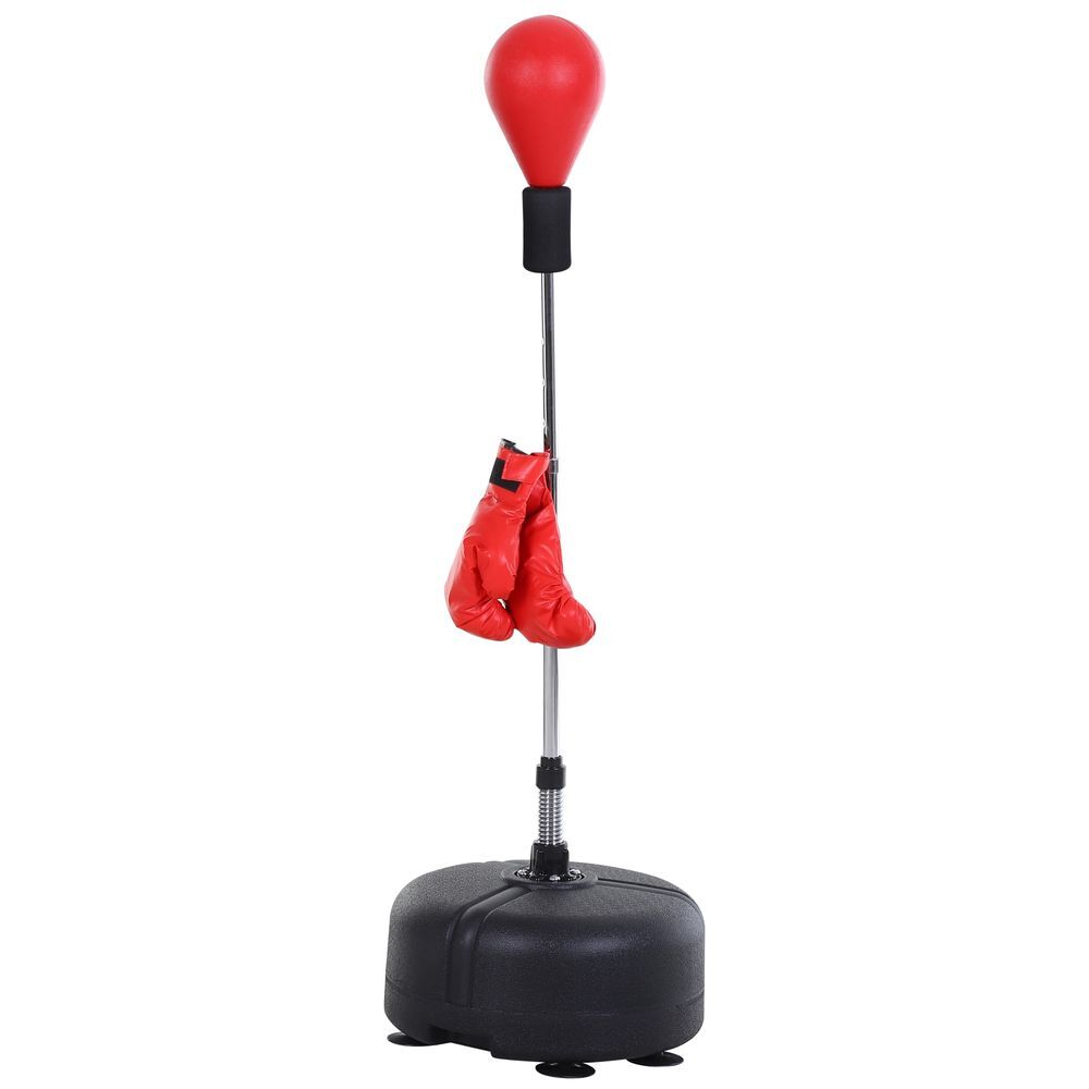 Homcom saco de boxeo de pie punching ball con altura ajustable en 4 niveles de 136-154 cm y base rellenable pera de boxeo con soporte y guantes para adultos y adolescentes rojo