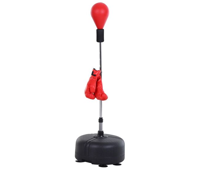 Homcom saco de boxeo de pie punching ball con altura ajustable en 4 niveles de 136-154 cm y base rellenable pera de boxeo con soporte y guantes para