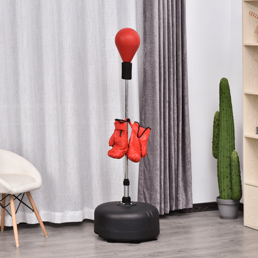 HOMCOM Punching Ball Ajustável em Altura com Base Recarregável Punching Ball de Boxe com Suporte e Luvas para Adultos e Adolescentes Ø48x136-154 cm Vermelho
