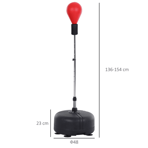 HOMCOM Punching Ball Ajustável em Altura com Base Recarregável Punching Ball de Boxe com Suporte e Luvas para Adultos e Adolescentes Ø48x136-154 cm Vermelho