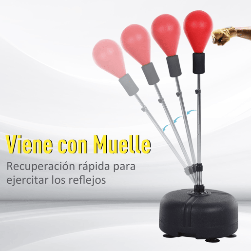 HOMCOM Punching Ball Ajustável em Altura com Base Recarregável Punching Ball de Boxe com Suporte e Luvas para Adultos e Adolescentes Ø48x136-154 cm Vermelho