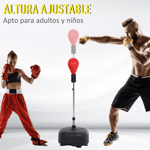HOMCOM Punching Ball Ajustável em Altura com Base Recarregável Punching Ball de Boxe com Suporte e Luvas para Adultos e Adolescentes Ø48x136-154 cm Vermelho