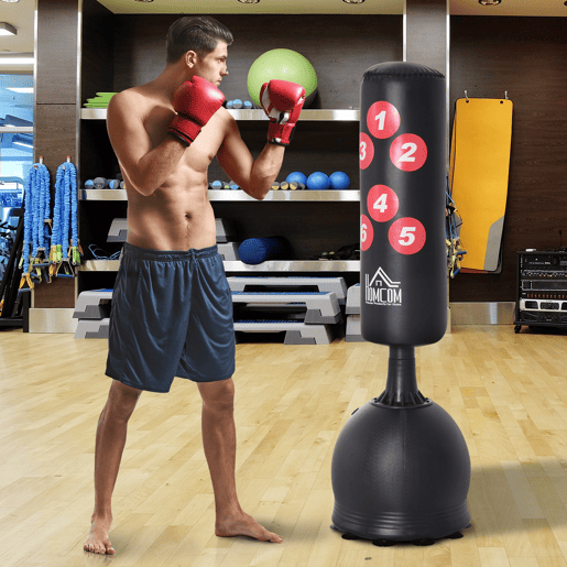HOMCOM Saco de Boxe de Pé 165cm Sacos de Chão com Suporte para Preencher de Água ou Areia para Adultos e Crianças Preto