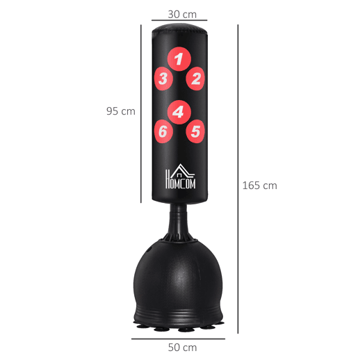 HOMCOM Saco de Boxe de Pé 165cm Sacos de Chão com Suporte para Preencher de Água ou Areia para Adultos e Crianças Preto
