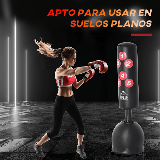 HOMCOM Saco de Boxe de Pé 165cm Sacos de Chão com Suporte para Preencher de Água ou Areia para Adultos e Crianças Preto
