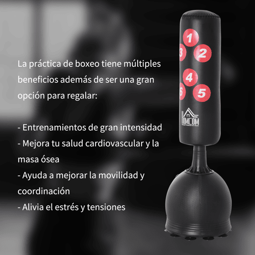 HOMCOM Saco de Boxe de Pé 165cm Sacos de Chão com Suporte para Preencher de Água ou Areia para Adultos e Crianças Preto