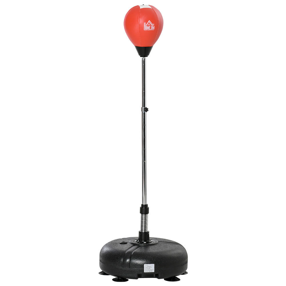Homcom saco de boxeo de pie con altura ajustable en 4 niveles de 133-151 cm, saco de boxeo con base rellenable, guantes e inflador, para adultos y adolescentes, negro y rojo