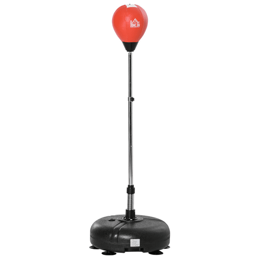 HOMCOM Saco de Boxe de Pé com Altura Ajustável de 4 Níveis Punching Ball com Base Preenchida Luvas e Inflador para Adultos e Adolescentes Ø45x132-158cm Preto e Vermelho