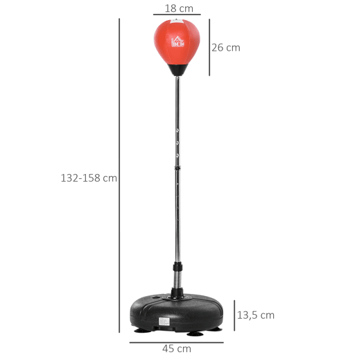 HOMCOM Saco de Boxe de Pé com Altura Ajustável de 4 Níveis Punching Ball com Base Preenchida Luvas e Inflador para Adultos e Adolescentes Ø45x132-158cm Preto e Vermelho