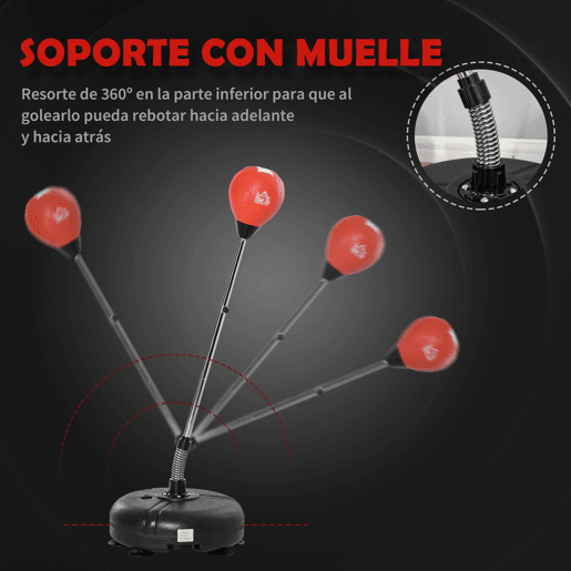 HOMCOM Saco de Boxe de Pé com Altura Ajustável de 4 Níveis Punching Ball com Base Preenchida Luvas e Inflador para Adultos e Adolescentes Ø45x132-158cm Preto e Vermelho