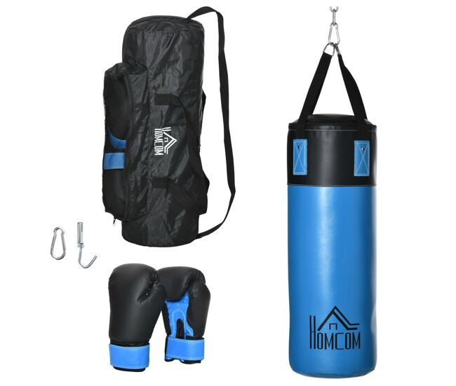 Homcom saco de boxeo profesional, punching bag 72 cm con guantes de 8 oz gancho y bolsa de almacenaje, saco de arena para mma, karate, taekwondo y