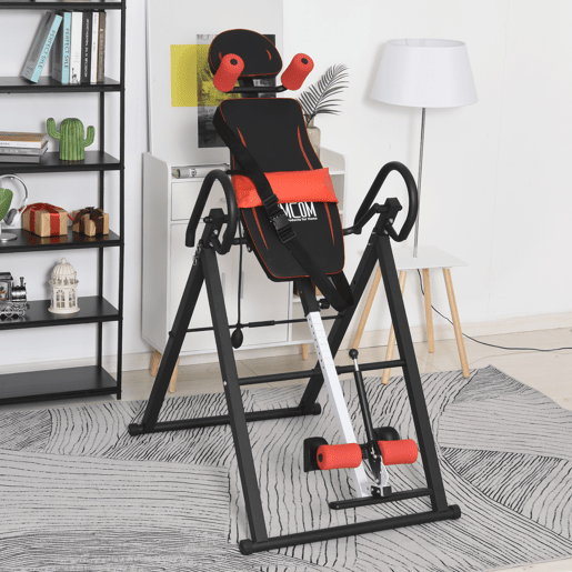 HOMCOM Mesa de Inversão Gravitacional Dobrável Acolchoada com Cinto de Segurança Ajustável em Altura para Usuários de 130-190 cm Exercício e Alívio da Dor nas Costas Carga Máxima 150 kg