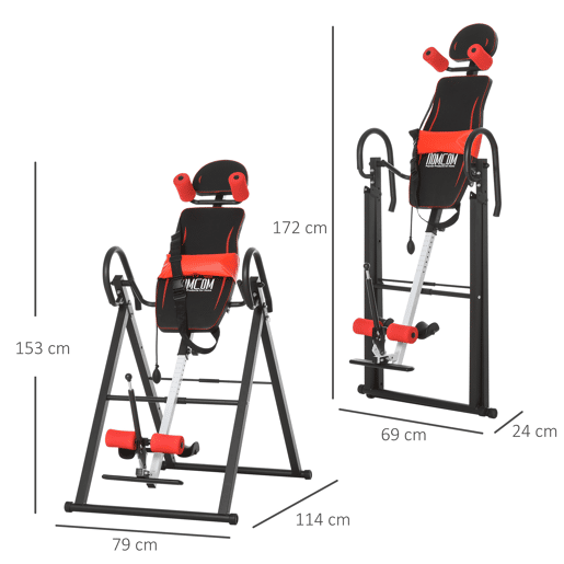 HOMCOM Mesa de Inversão Gravitacional Dobrável Acolchoada com Cinto de Segurança Ajustável em Altura para Usuários de 130-190 cm Exercício e Alívio da Dor nas Costas Carga Máxima 150 kg