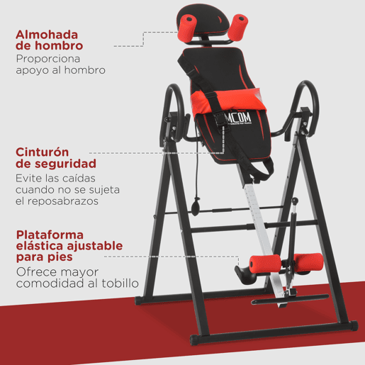 HOMCOM Mesa de Inversão Gravitacional Dobrável Acolchoada com Cinto de Segurança Ajustável em Altura para Usuários de 130-190 cm Exercício e Alívio da Dor nas Costas Carga Máxima 150 kg
