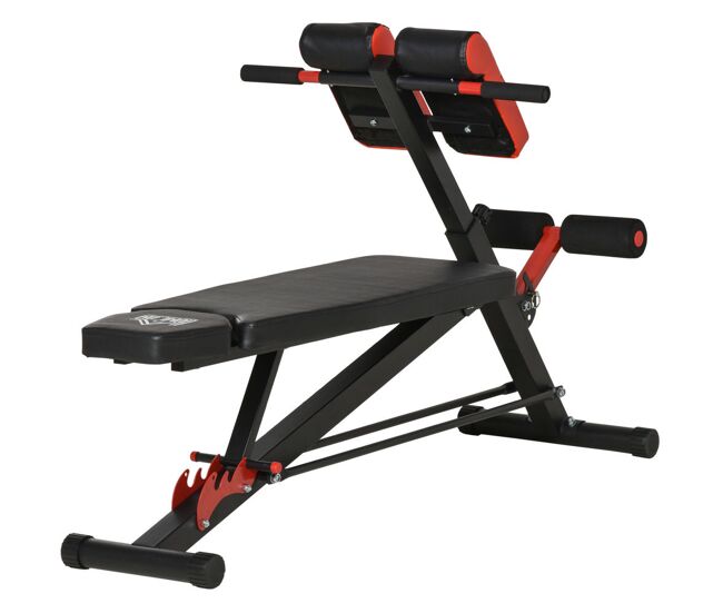 Homcom banco de pesas multifuncional silla romana banquillo de gimnasio completo respaldo inclinable en 3 posiciones y altura ajustable carga 300 kg