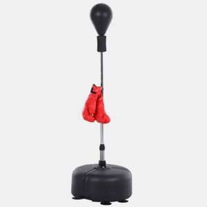 HOMCOM Punching Ball Ajustável em Altura com Base Recarregável Punching Ball de Boxe com Suporte e Luvas para Adultos e Adolescentes Ø48x136-154 cm Preto