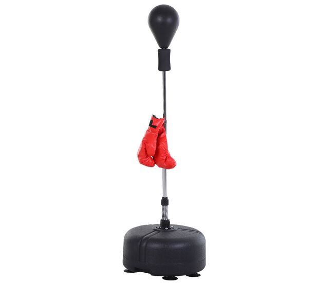 Homcom saco de boxeo de pie punching ball con altura ajustable en 4 niveles de 136-154 cm y base rellenable pera de boxeo con soporte y guantes para adultos y adolescentes negro