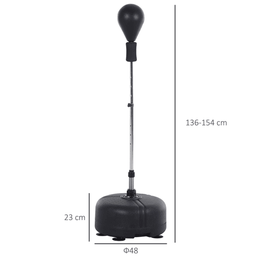 HOMCOM Punching Ball Ajustável em Altura com Base Recarregável Punching Ball de Boxe com Suporte e Luvas para Adultos e Adolescentes Ø48x136-154 cm Preto