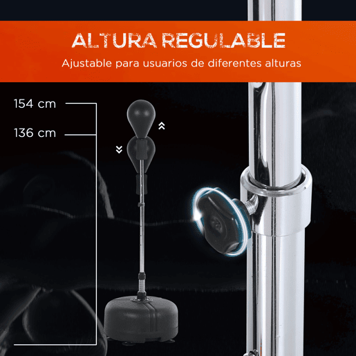 HOMCOM Punching Ball Ajustável em Altura com Base Recarregável Punching Ball de Boxe com Suporte e Luvas para Adultos e Adolescentes Ø48x136-154 cm Preto
