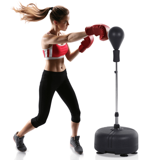 HOMCOM Punching Ball Ajustável em Altura com Base Recarregável Punching Ball de Boxe com Suporte e Luvas para Adultos e Adolescentes Ø48x136-154 cm Preto
