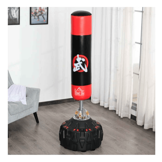 HOMCOM Saco de Boxe em Pé Saco de Boxe para Adultos com Grande Base Preenchível de Areia e Água e Molas Amortecedoras Ø60x180 cm Preto e Vermelho