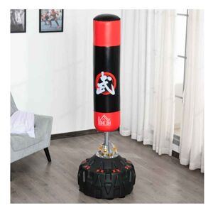 HOMCOM Saco de Boxe em Pé Saco de Boxe para Adultos com Grande Base Preenchível de Areia e Água e Molas Amortecedoras Ø60x180 cm Preto e Vermelho